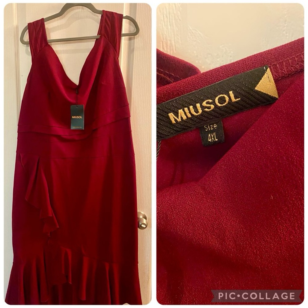 Miusol Red Ruffled V-neck Dress